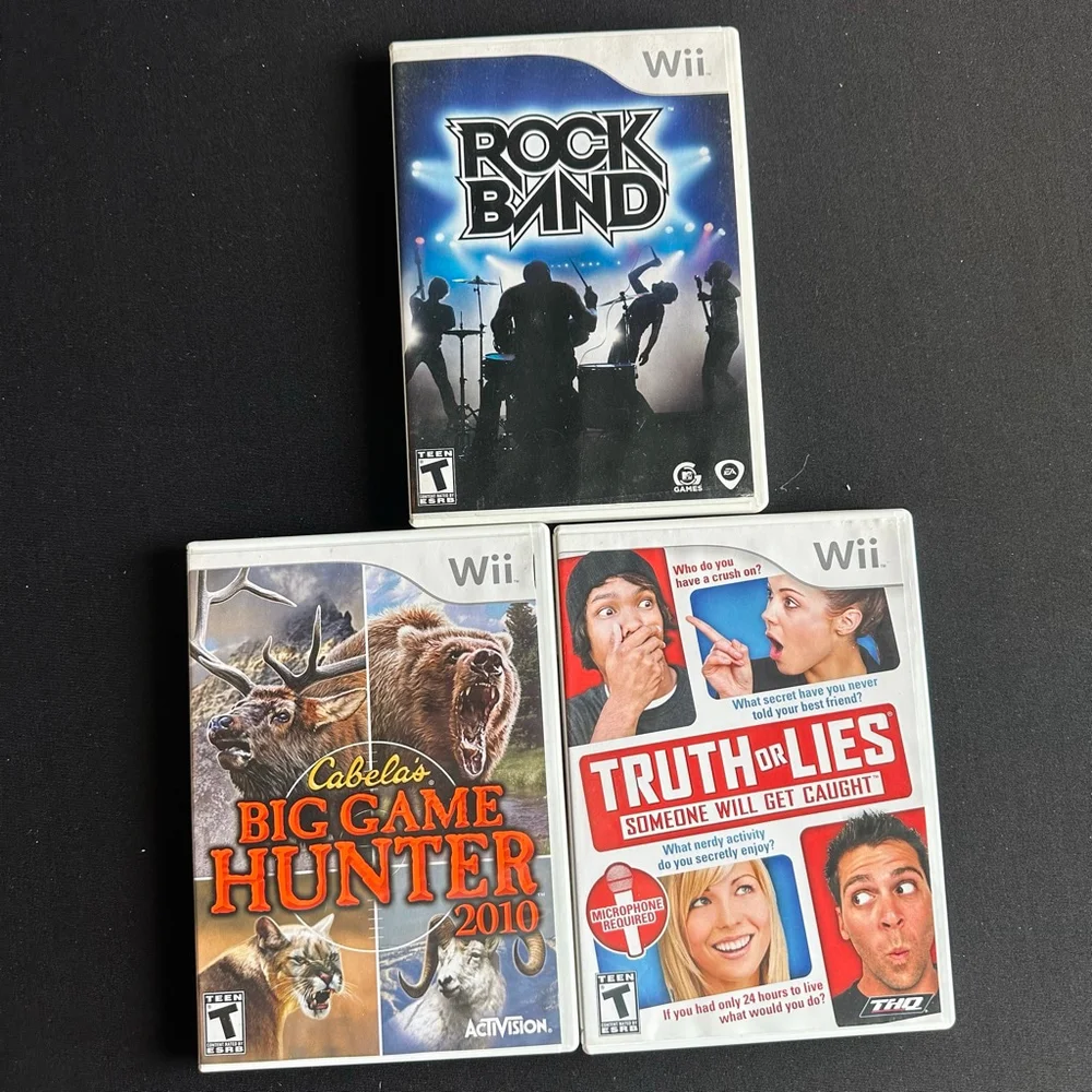 Wii Rock Band, Cabela's Big Game Hunter 2010, Truth or Lies Video Games set 3